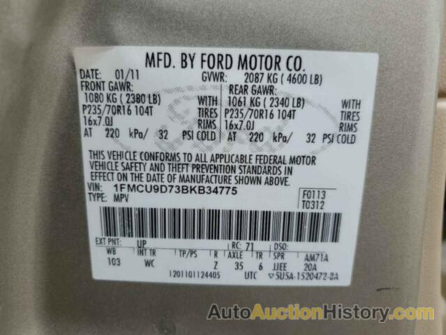 FORD ESCAPE XLT, 1FMCU9D73BKB34775