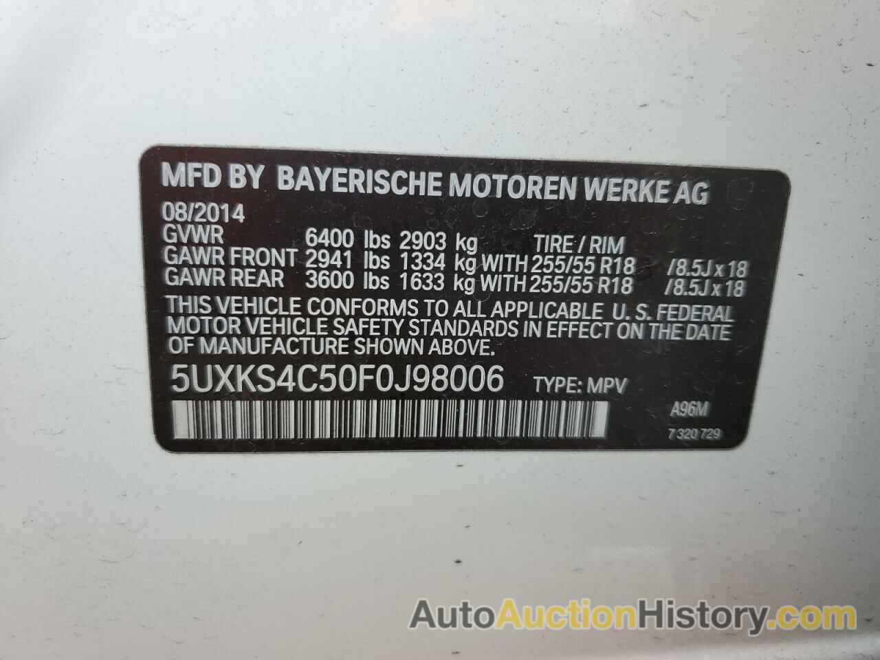 BMW X5 XDRIVE35D, 5UXKS4C50F0J98006