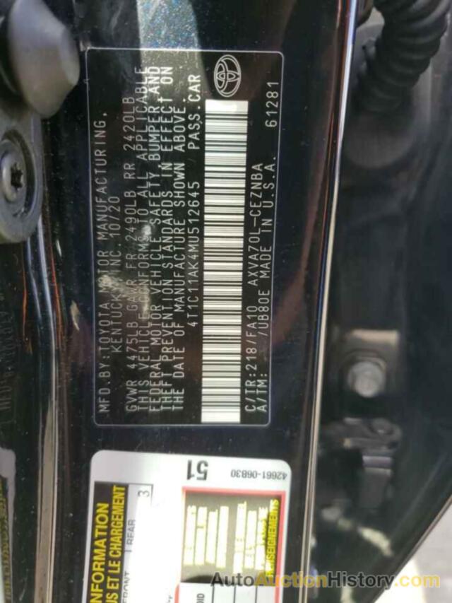 TOYOTA CAMRY LE, 4T1C11AK4MU512645