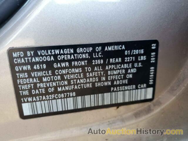 VOLKSWAGEN PASSAT S, 1VWAS7A32FC067798