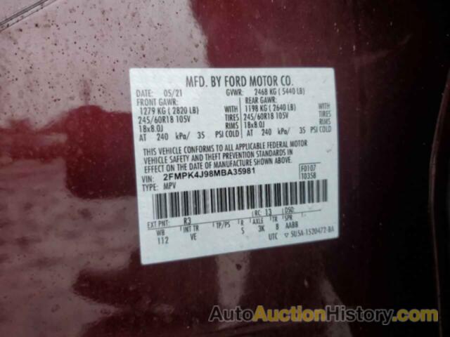 FORD EDGE SEL, 2FMPK4J98MBA35981