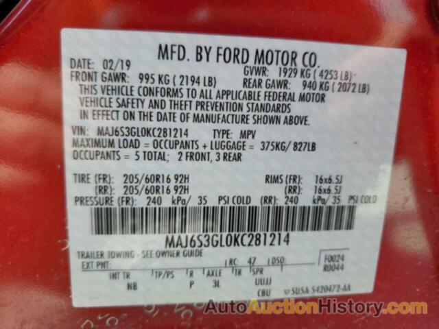 FORD ECOSPORT SE, MAJ6S3GL0KC281214