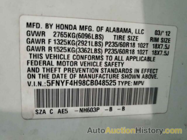 HONDA PILOT TOURING, 5FNYF4H98CB048525