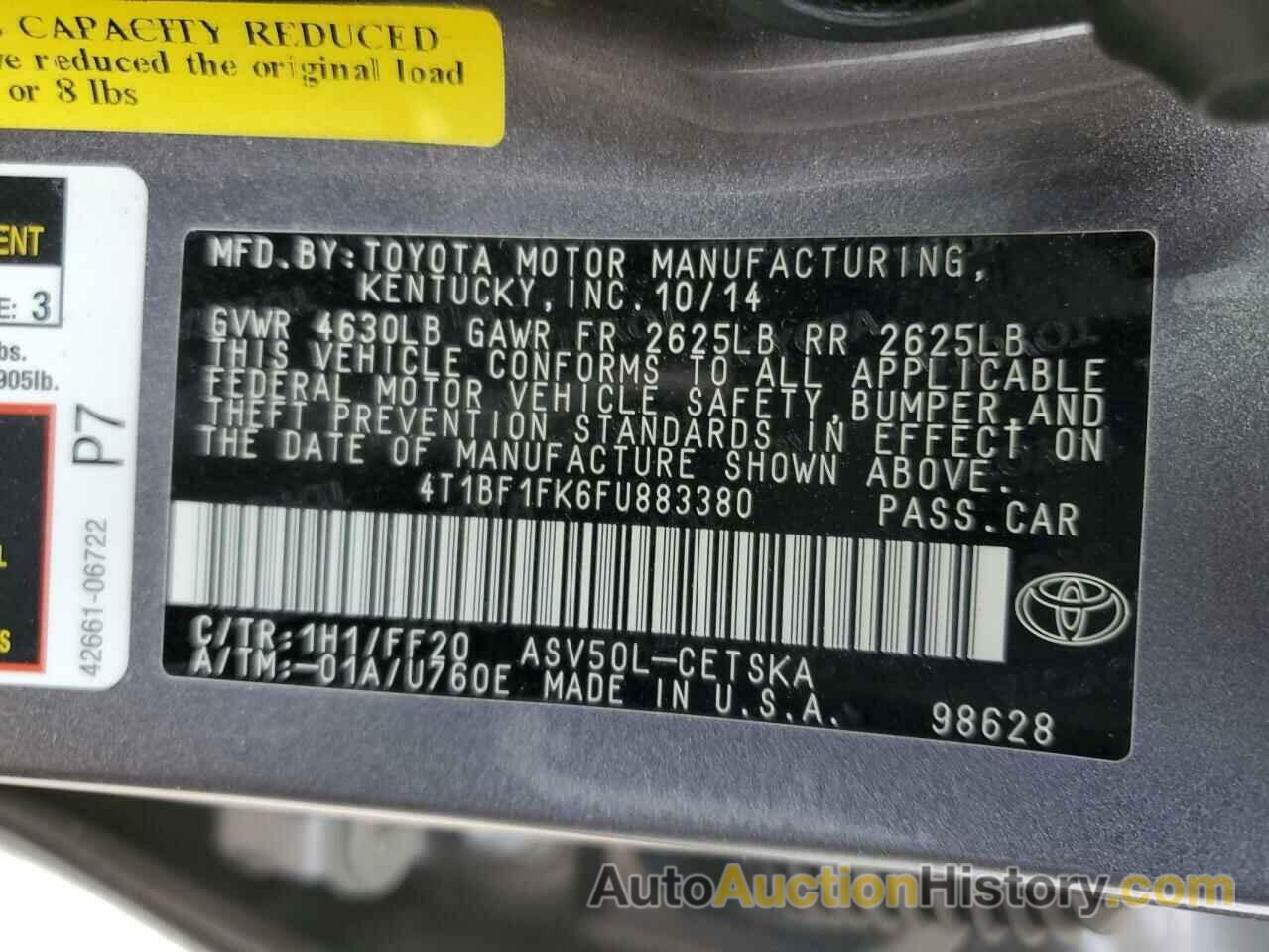 TOYOTA CAMRY LE, 4T1BF1FK6FU883380