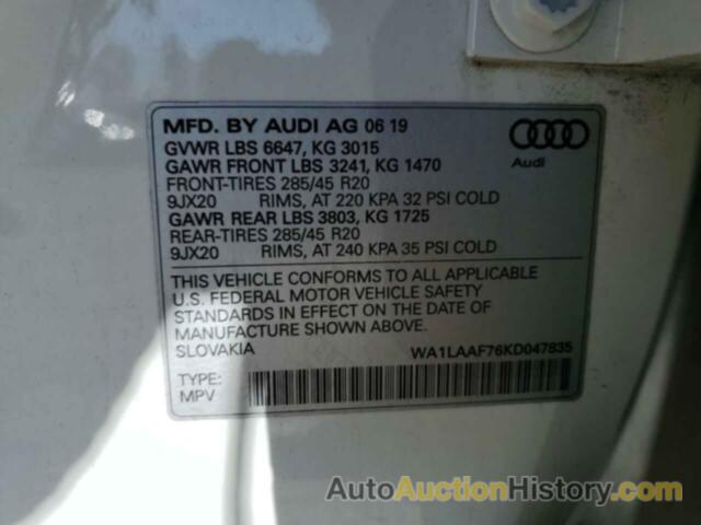 AUDI Q7 PREMIUM PLUS, WA1LAAF76KD047835