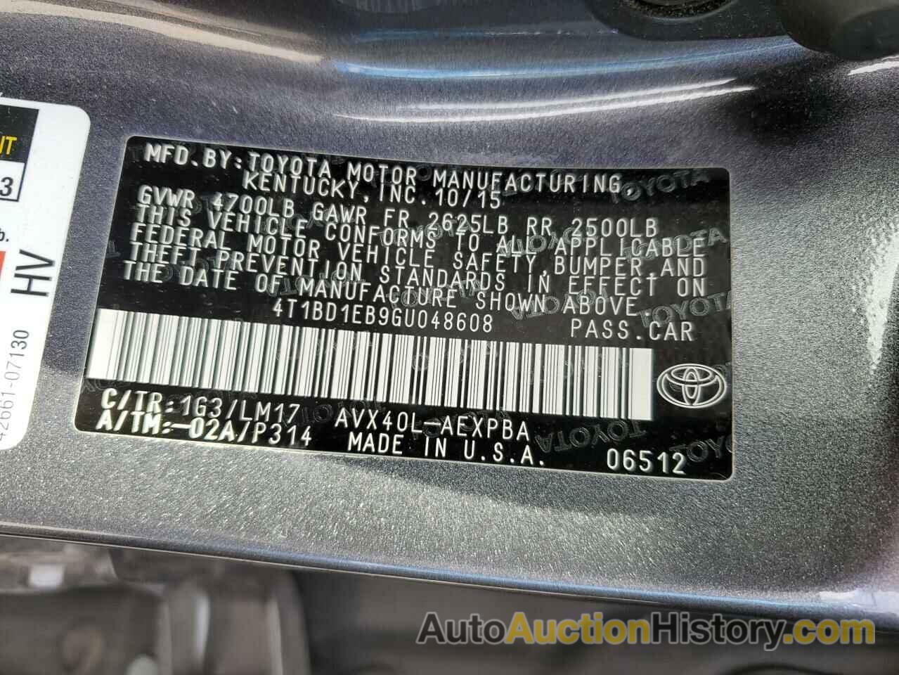 TOYOTA AVALON HYBRID, 4T1BD1EB9GU048608