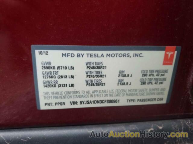 TESLA MODEL S, 5YJSA1DN3CFS00961