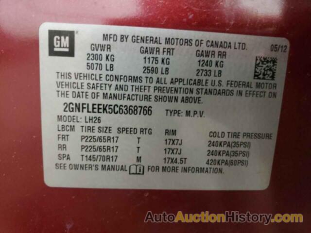 CHEVROLET EQUINOX LT, 2GNFLEEK5C6368766