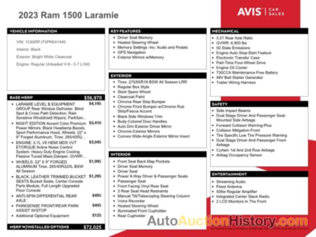 RAM 1500 LARAMIE, 1C6SRFJT4PN541440
