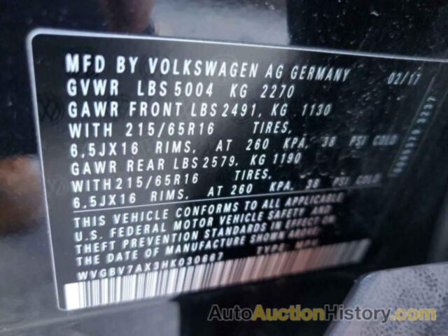 VOLKSWAGEN TIGUAN S, WVGBV7AX3HK030667