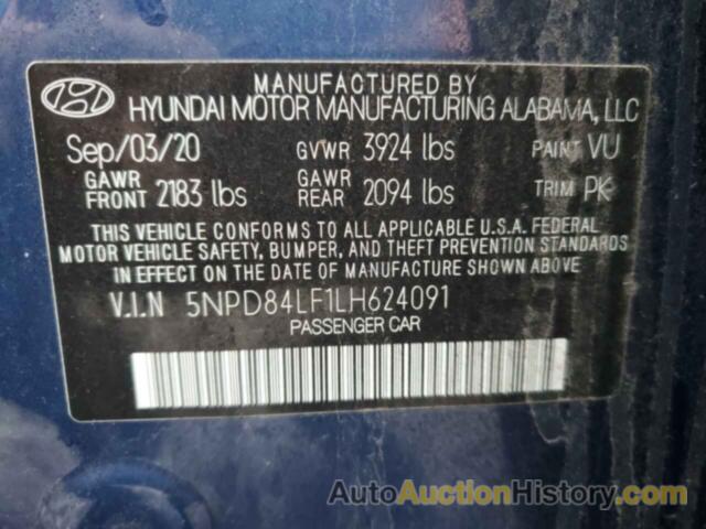 HYUNDAI ELANTRA SEL, 5NPD84LF1LH624091