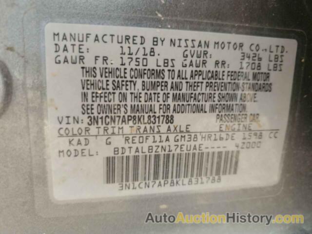 NISSAN VERSA S, 3N1CN7AP8KL831788