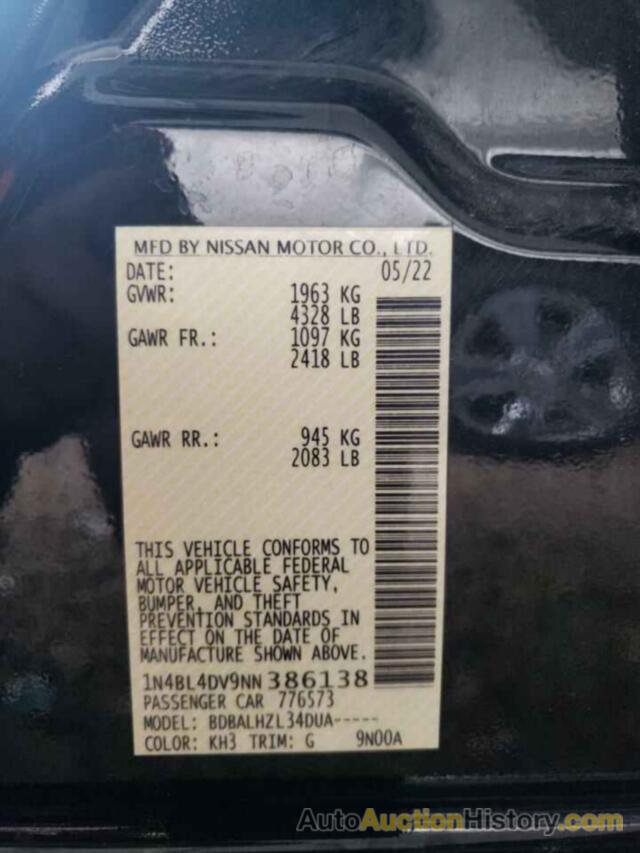 NISSAN ALTIMA SV, 1N4BL4DV9NN386138