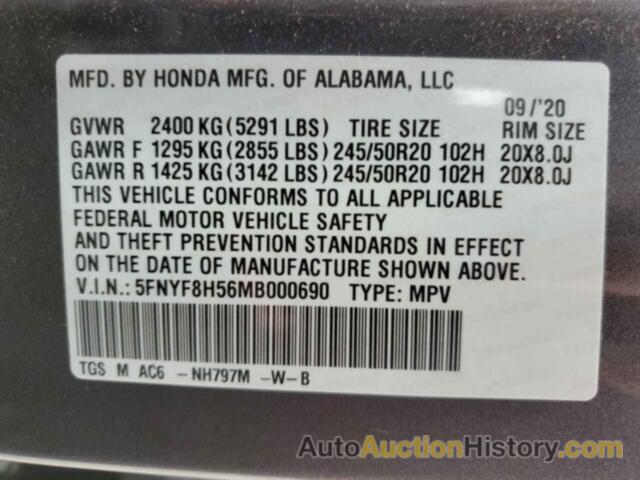 HONDA PASSPORT EXL, 5FNYF8H56MB000690