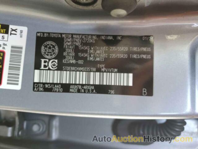 TOYOTA HIGHLANDER HYBRID PLATINUM, 5TDEBRCHXMS035198