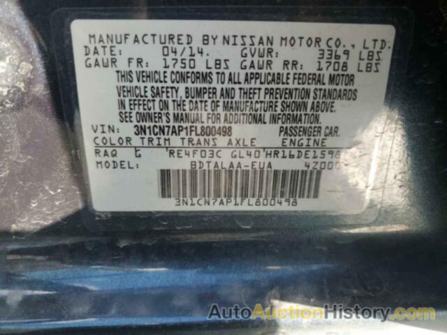 NISSAN VERSA S, 3N1CN7AP1FL800498