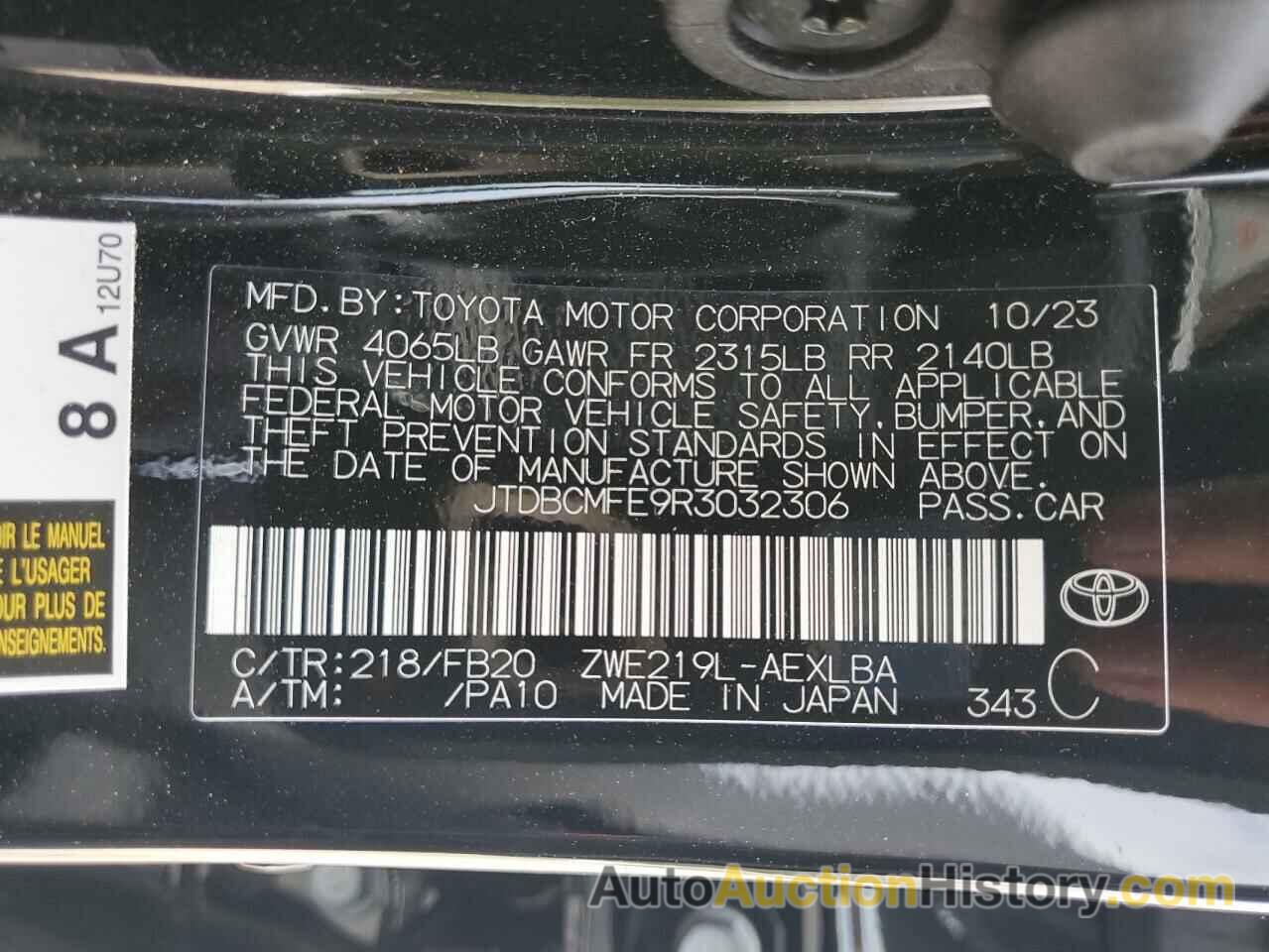 TOYOTA COROLLA LE, JTDBCMFE9R3032306