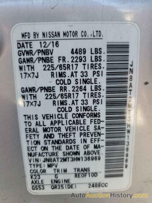 NISSAN ROGUE S, JN8AT2MT3HW136969