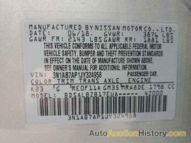 NISSAN SENTRA S, 3N1AB7AP1JY324958