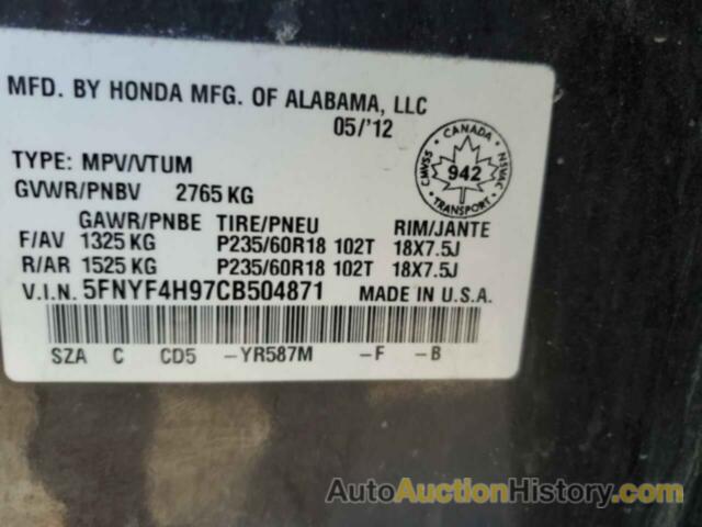 HONDA PILOT TOURING, 5FNYF4H97CB504871