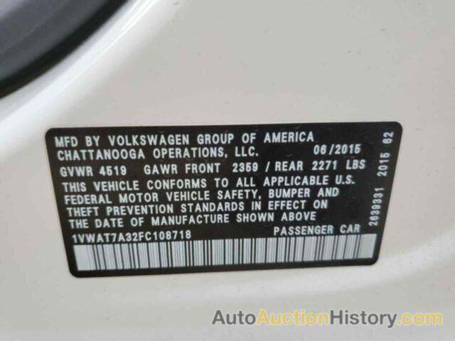 VOLKSWAGEN PASSAT S, 1VWAT7A32FC108718