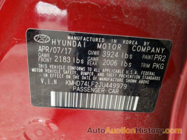 HYUNDAI ELANTRA SE, KMHD74LF2JU449979