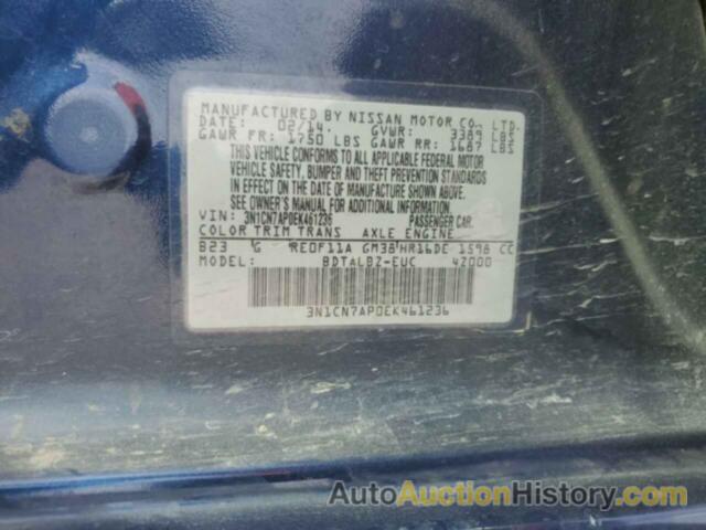 NISSAN VERSA S, 3N1CN7AP0EK461236