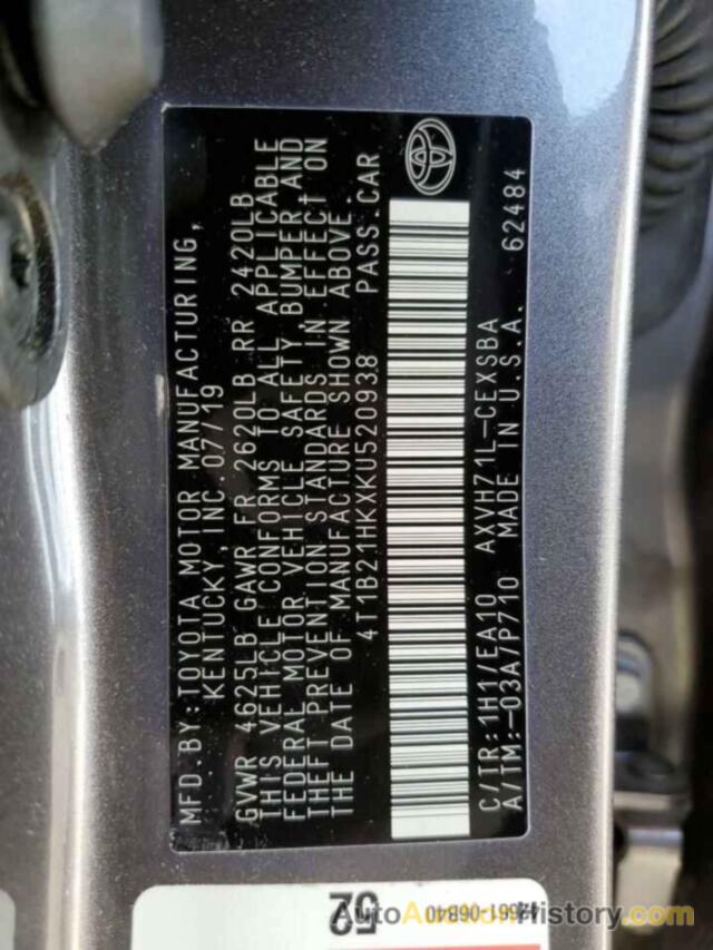 TOYOTA CAMRY HYBRID, 4T1B21HKXKU520938