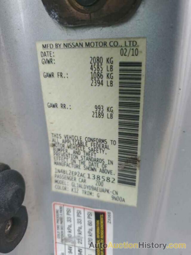 NISSAN ALTIMA SR, 1N4BL2EP2AC138582