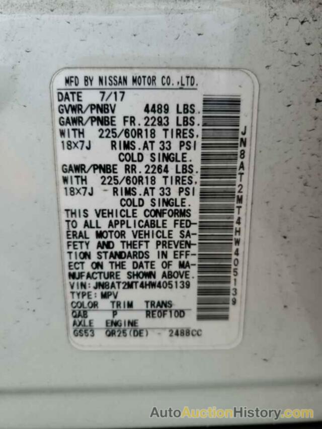 NISSAN ROGUE S, JN8AT2MT4HW405139