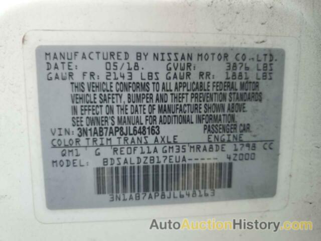 NISSAN SENTRA S, 3N1AB7AP8JL648163