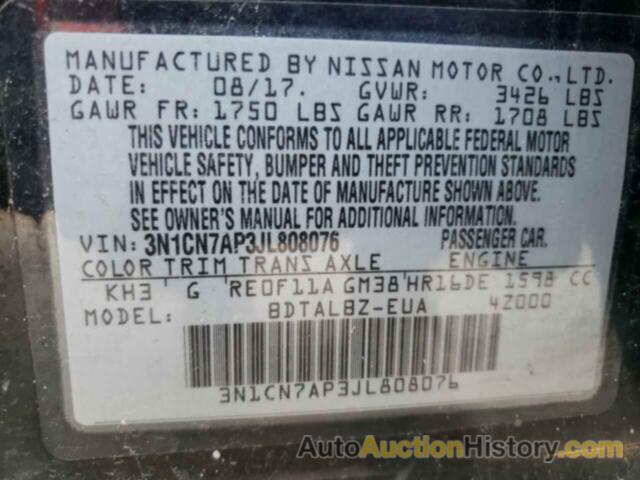 NISSAN VERSA S, 3N1CN7AP3JL808076