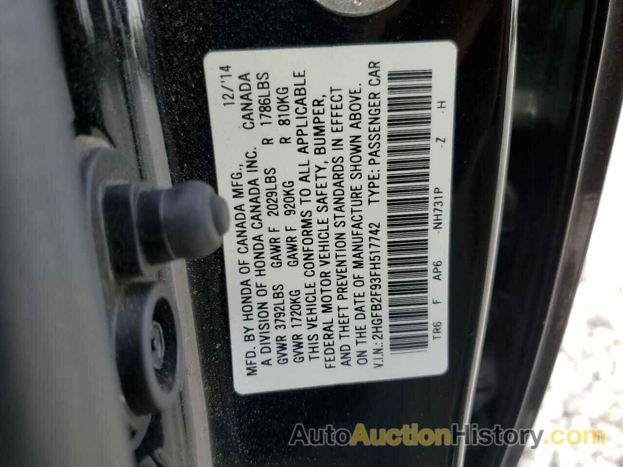 HONDA CIVIC EXL, 2HGFB2F93FH517742