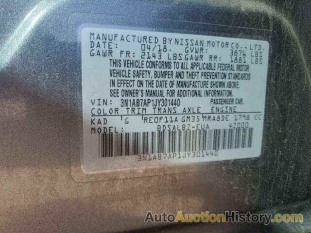 NISSAN SENTRA S, 3N1AB7AP1JY301440