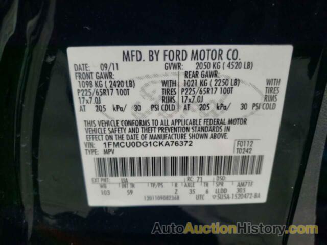 FORD ESCAPE XLT, 1FMCU0DG1CKA76372