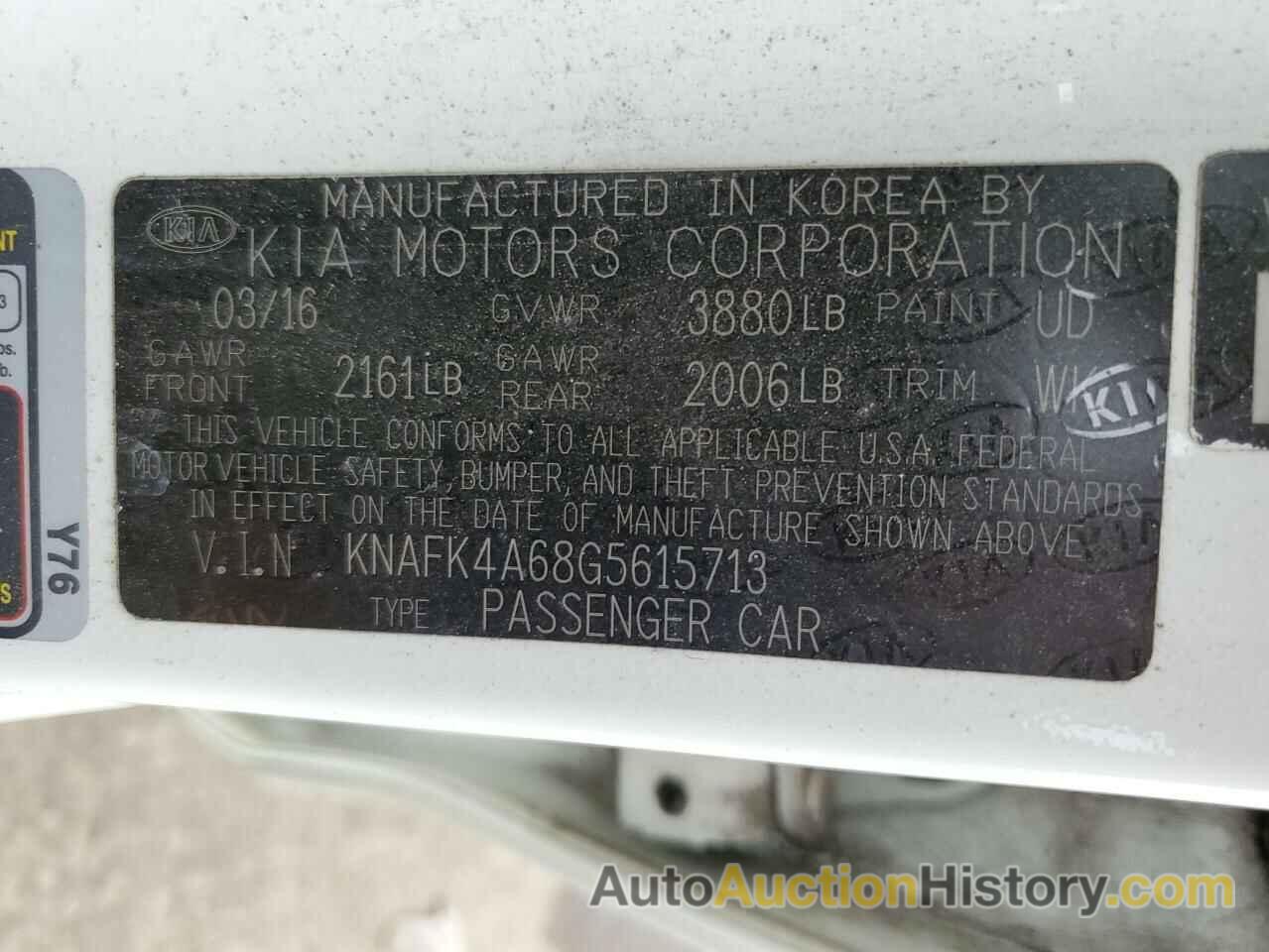 KIA FORTE LX, KNAFK4A68G5615713