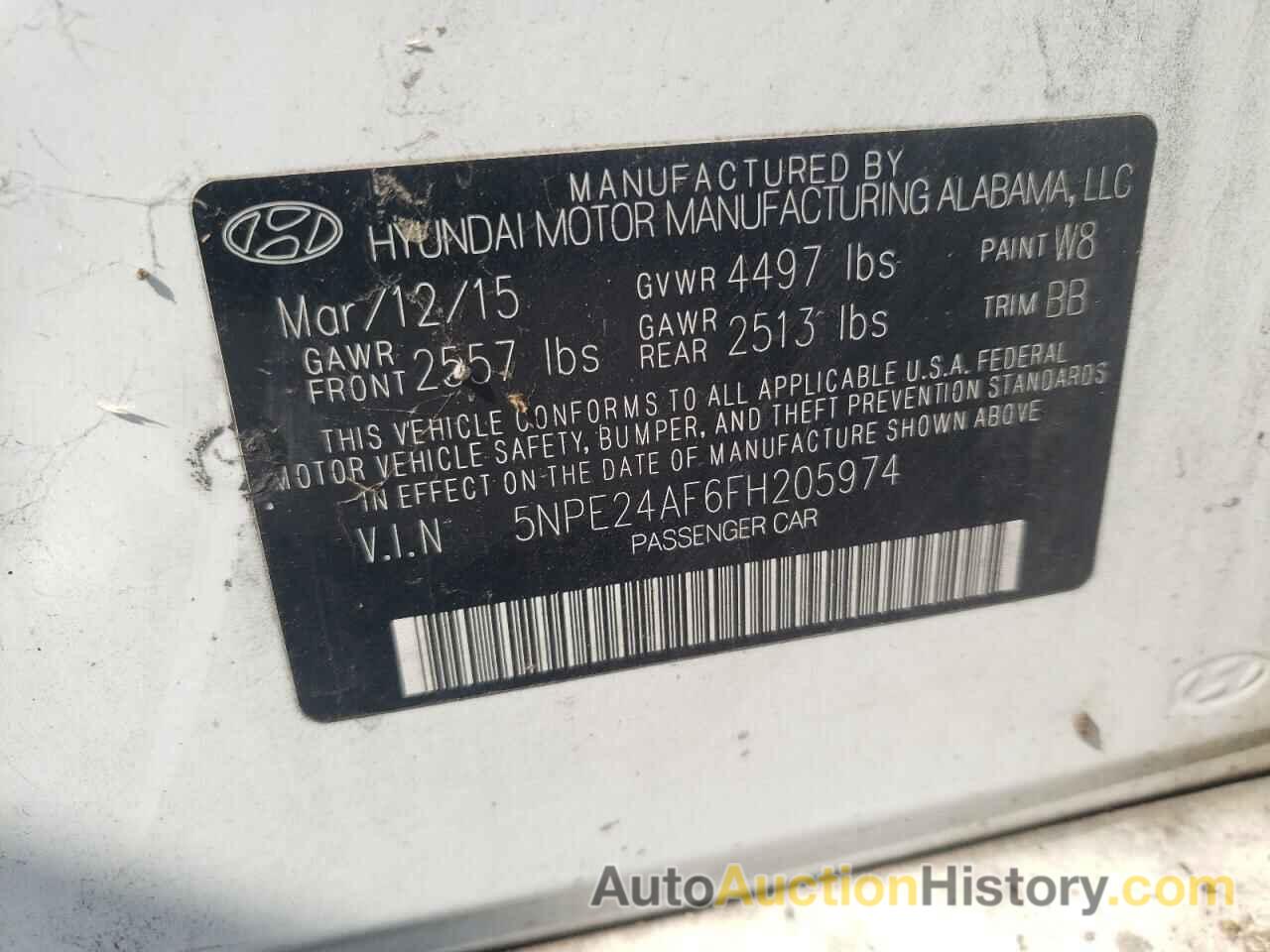 HYUNDAI SONATA SE, 5NPE24AF6FH205974