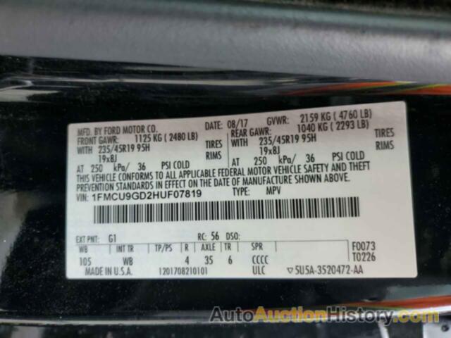 FORD ESCAPE SE, 1FMCU9GD2HUF07819