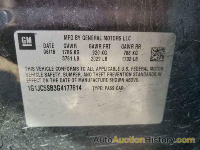 CHEVROLET SONIC LT, 1G1JC5SB3G4177614