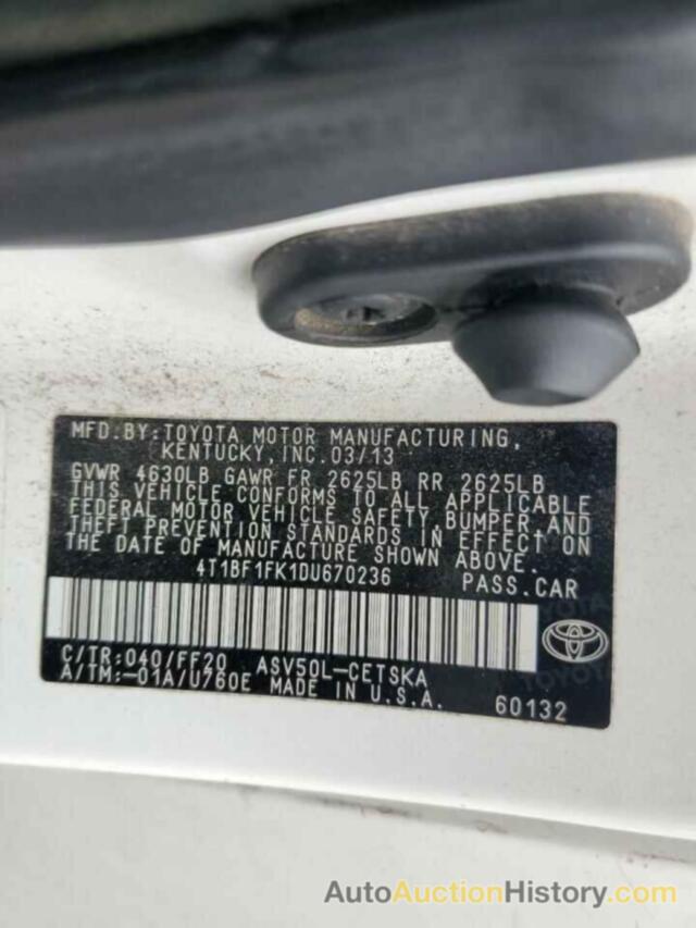 TOYOTA CAMRY L, 4T1BF1FK1DU670236