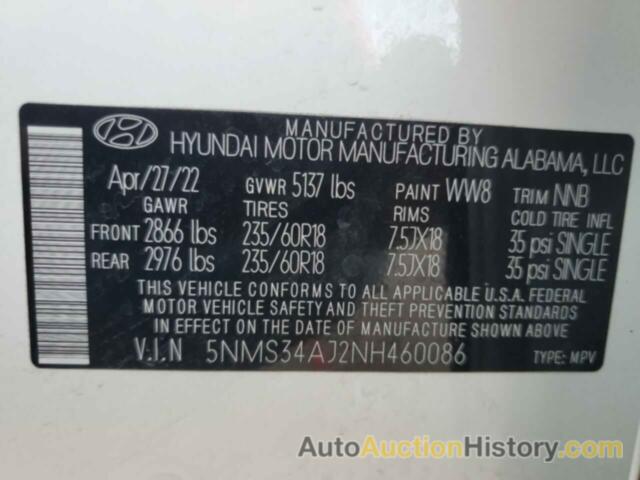 HYUNDAI SANTA FE SEL, 5NMS34AJ2NH460086