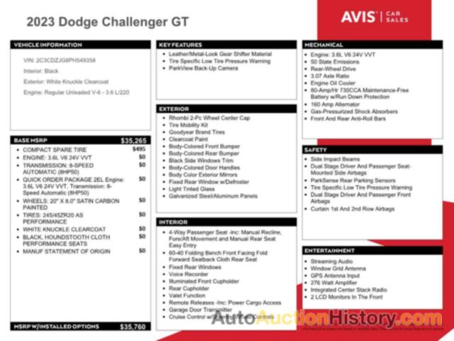 DODGE CHALLENGER GT, 2C3CDZJG8PH549358