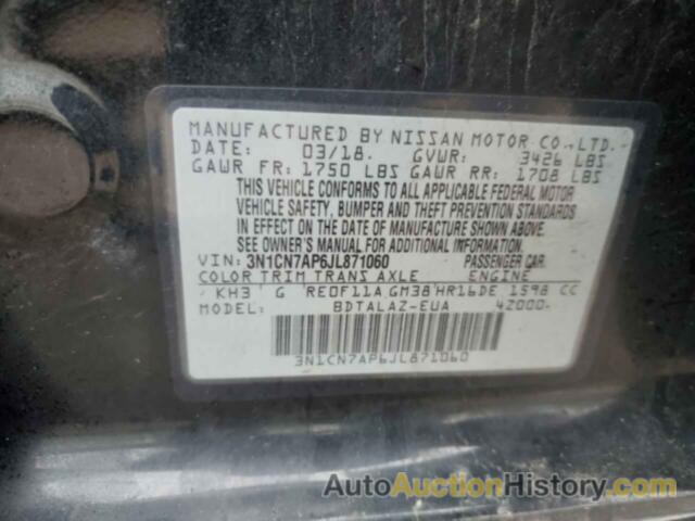 NISSAN VERSA S, 3N1CN7AP6JL871060