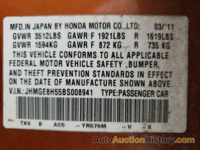 HONDA FIT SPORT, JHMGE8H55BS008941