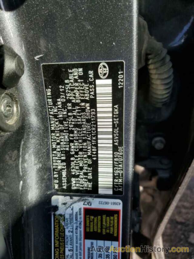 TOYOTA CAMRY BASE, 4T4BF1FK1CR211793