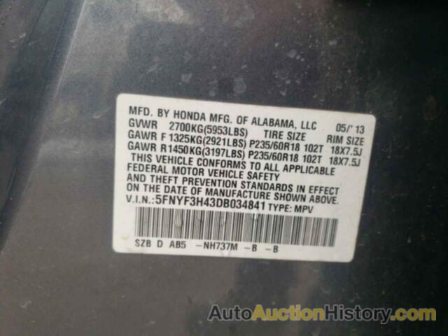 HONDA PILOT EX, 5FNYF3H43DB034841