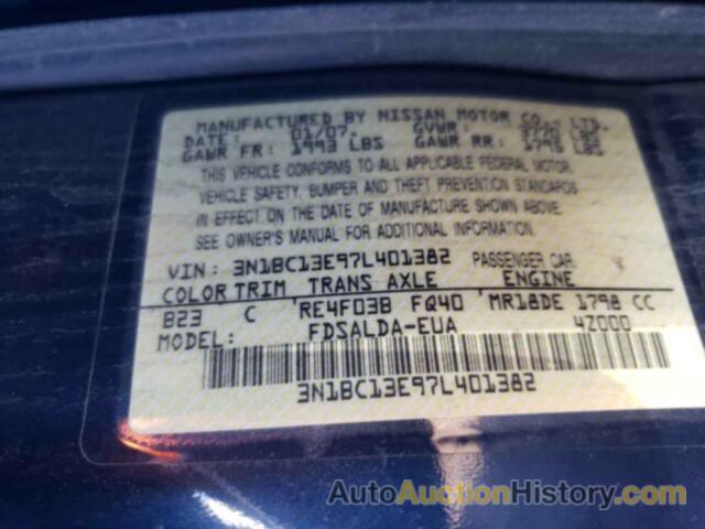 NISSAN VERSA S, 3N1BC13E97L401382