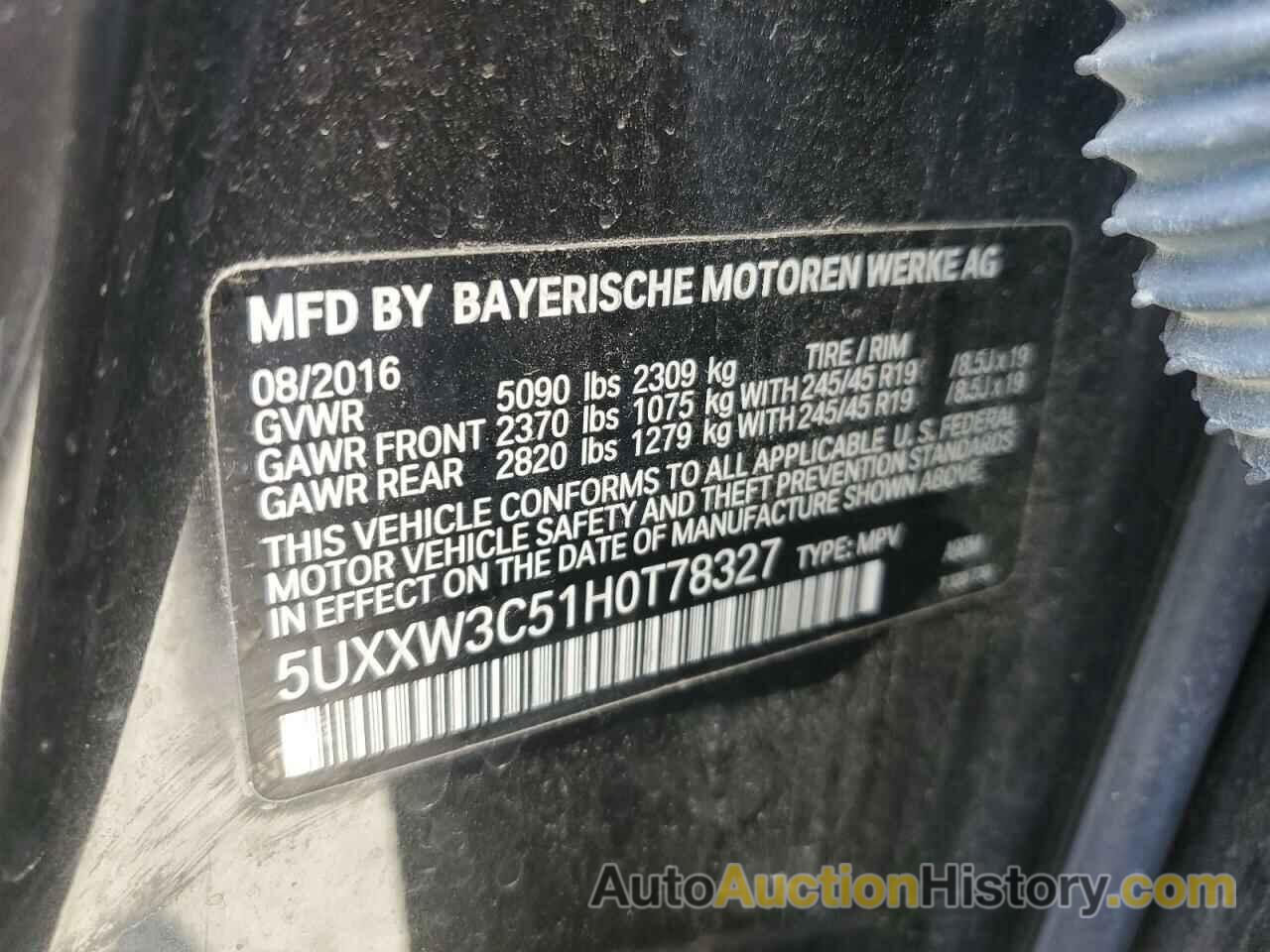 BMW X4 XDRIVE28I, 5UXXW3C51H0T78327