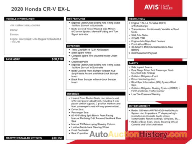 HONDA CRV EXL, 5J6RW1H83LA005188