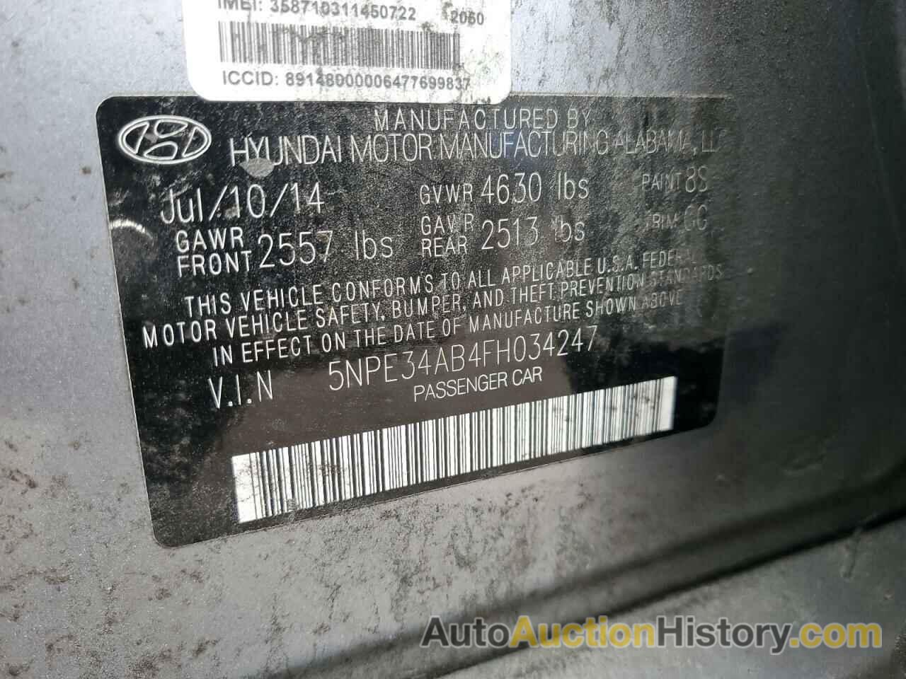 HYUNDAI SONATA SPORT, 5NPE34AB4FH034247